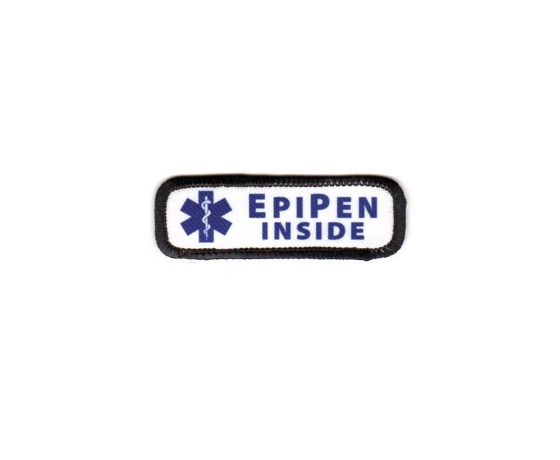 Epipen Inside Medical Alert Symbol Rectangle Patch with a Hook Fastener Backing Choose Rim Color, Text/Graphic Color & Size image 7