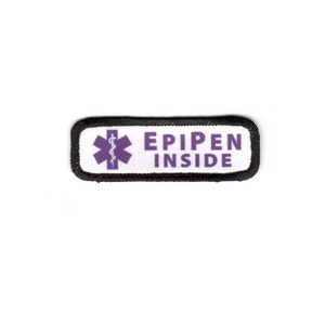 Epipen Inside Medical Alert Symbol Rectangle Patch with a Hook Fastener Backing Choose Rim Color, Text/Graphic Color & Size image 8