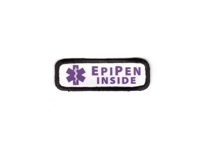 Epipen Inside Medical Alert Symbol Rectangle Patch with a Hook Fastener Backing Choose Rim Color, Text/Graphic Color & Size image 8