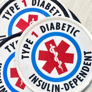 Type 1 Diabetes Patch,  Insulin Dependent Diabetic Medical Alert Patch,  Bag Backpack patch  HOOK fastener Fabric Backing option