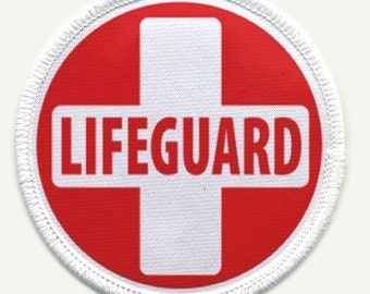 LIFEGUARD RED WHITE Fire and Rescue Heroes Hook Fastener Backed Black Rimmed Patch (Choose Size)