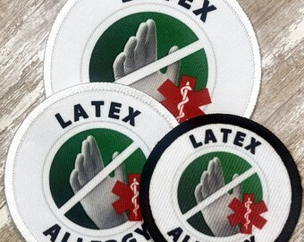 Latex Allergy Medical Medic Alert Patch | Natural Rubber Allergies | Latex Free Gloves | Sew-on Patches for Backpack Bag Pouch Scrubs