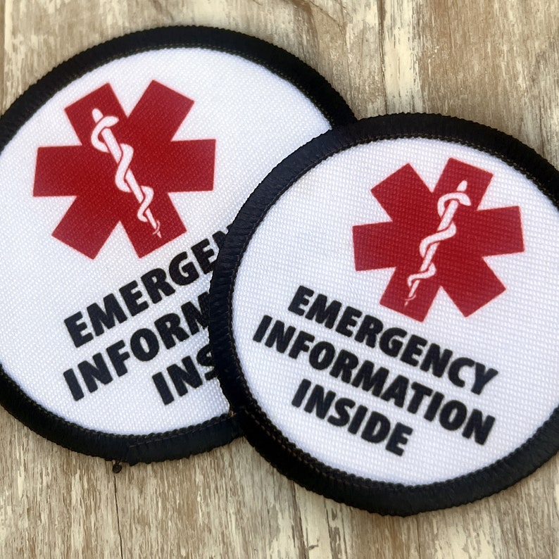 Emergency Information Inside Patch Medical Alert Symbol Cross | First responder Medic Alert Patches | First Aid Kit | Hook Fastener Backing