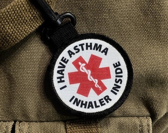 Asthma Alert Bag Tag Patch Tab for Backpack | Clip on Medication Inside Patch Tag | Kids Emergency Kit |