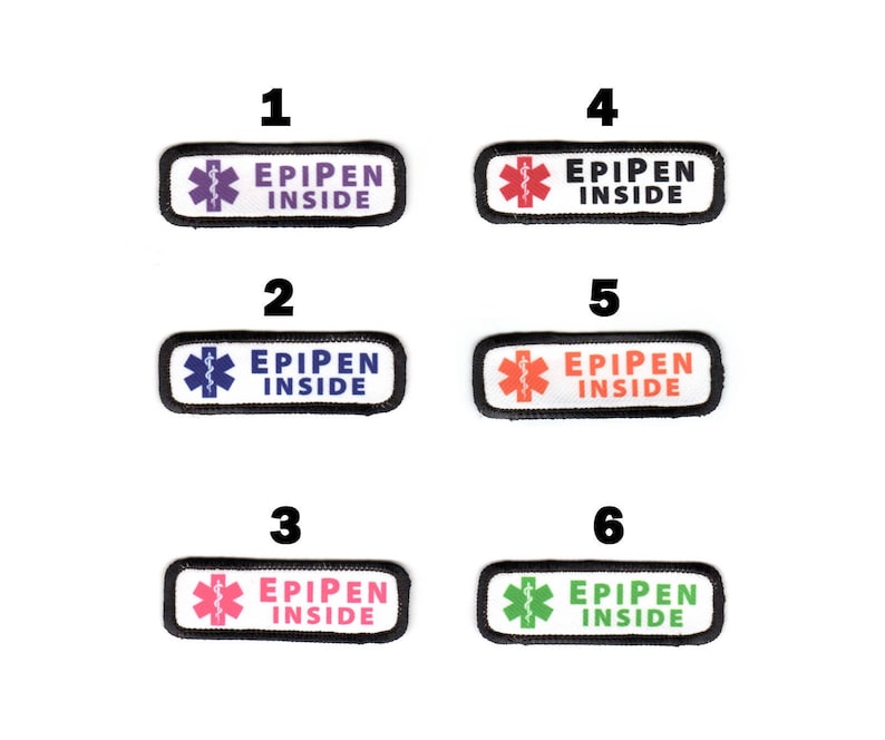 Epipen Inside Medical Alert Symbol Rectangle Patch with a Hook Fastener Backing Choose Rim Color, Text/Graphic Color & Size image 2