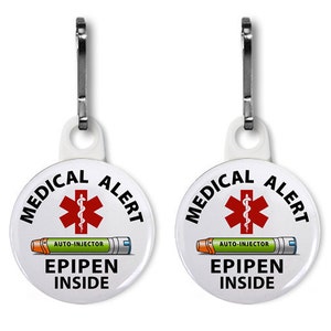 Green Epipen Jr Inside Medical Alert Zipper Pull Charms (Choose Quantity Size and Color of Backing)