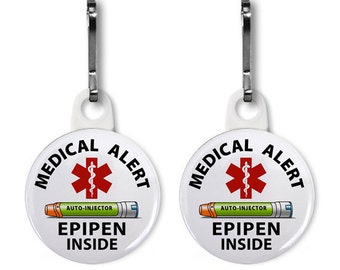 Green Epipen Jr Inside Medical Alert Zipper Pull Charms (Choose Quantity Size and Color of Backing)