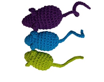 Tiny, Mini and Large Mice - Catnip, Jingle Bell or Rattle Mice Cat Toys - Choose Your Colors - Set of 3