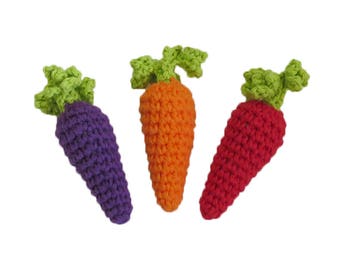 Mini Rainbow Carrots with Curly Leaves - Set of 3 - Catnip, Jingle Bell or Rattle Cat Toy