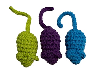Tiny Kitty Catnip, Jingle Bell or Rattle Mice Cat Toys - Choose Your Colors - Set of 3