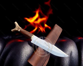 Legend Of Fall Handmade Vintage-Style Knife with Antler Handle & Leather Sheath | Rustic Collector Gift
