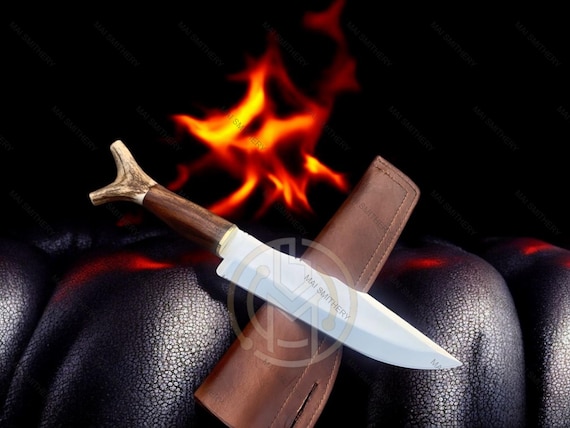 Legend Of Fall Handmade Vintage-Style Knife with Antler Handle & Leather Sheath | Rustic Collector Gift