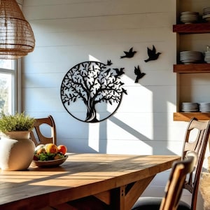 Rustic Tree of Life Metal Wall Art: Iron Garden Decor Pendant