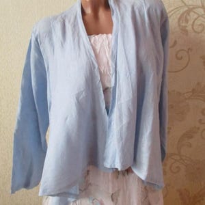 Vintage Light Blue Linen Blend Bolero Blazer Size M