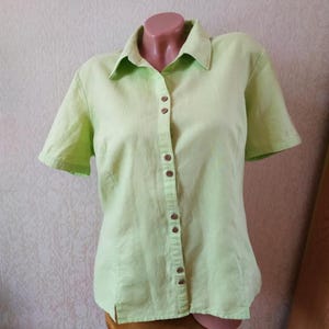 C&A Lime Green Linen Short Sleeve Blouse Size L