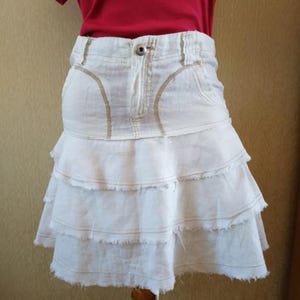 Vintage White Ruffle Mini Skirt Size S