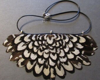 Elegant Reeves Pheasant Black and White Feather Necklace to wear for Special Occasions