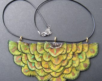 Tiny Peacock Feather Necklace is an iridescent colorful exquisite unique nature-based jewelry piece V2