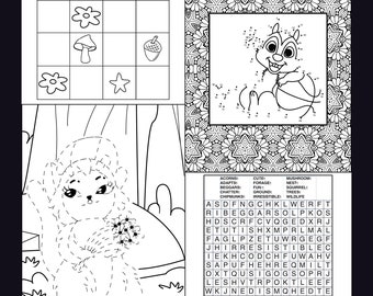 Chipmunks are the focus of this Activity book with Word Puzzles, Mazes and Coloring pages for young adults to creatively express themselves.