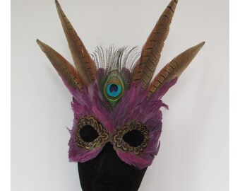 Fantasy Rosy Lavender feather mask, peacock eye, transformation, Queen, exotic bird, Fairy, theatrical, dance, Mardi Gras parade, Halloween