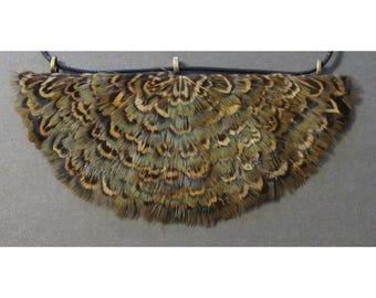 Ringneck Pheasant Feather Necklace in Blue, Green, Black and White Patterns is a unique attractive nature-based jewelry piece.