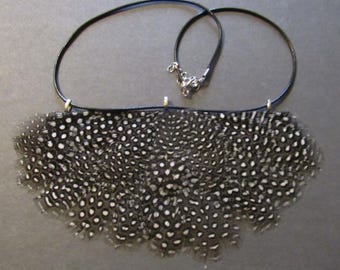 Striking Guinea Fowl Dotted Black and White Feather Necklace