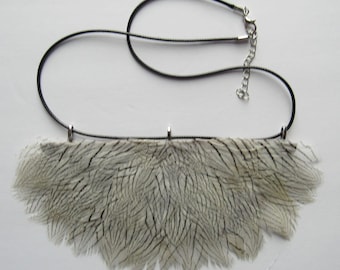 Striking Silver Pheasant Black and White Feather Necklace for Special Event V1
