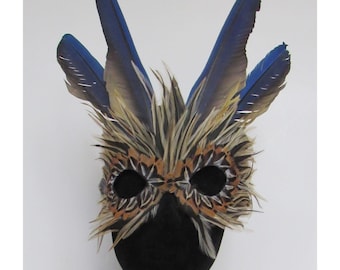 Tiger Inspired Feather Mask with Golded Rooster and Parrot Wings is Perfect costume for a masquerade gala, Halloween, Samhain or Mardi Gras
