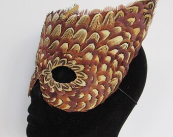 Brown Feather Cat Mask, Masquerade Costume, Exquisite Animal Mask, Halloween, Carnival, Mardi Gras, Comfortable Kitty Mask, Feline Mystique