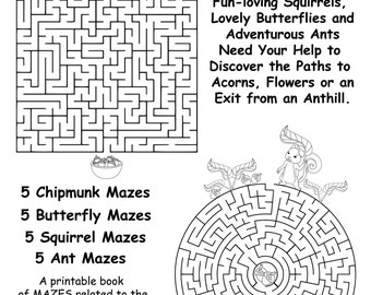 20 aMAZEing Squirrely Fun Puzzles for young adults to help creatures find their paths through intricate mazes.