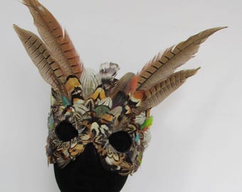 Wild One Winged Feather Mask Fantasy Creature Costume Idea for Halloween, Mardi Gras, or a Gala Masquerade Event on comfortable suede back