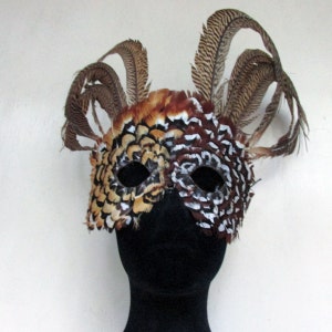Aztec Shaman Reeves Pheasant Feather Mask-Perfect comfortable and wild mask for your costume to party & dance during Mardi Gras.