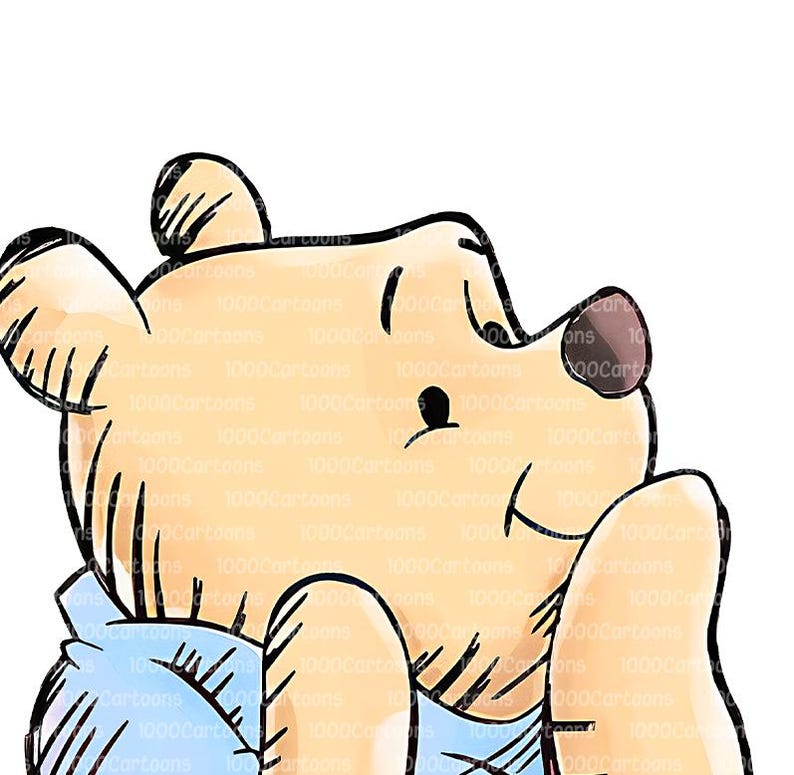 May include: A cartoon illustration of a light brown bear with black accents, wearing a light blue shirt. The bear is smiling and holding its paw up. The text "1000Cartoons" is visible.