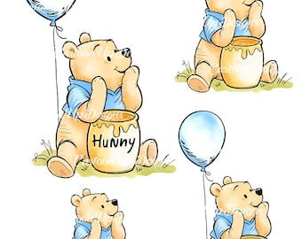 Teddy Bear with Balloons Clip Art: High-Resolution PNG (Digital Download, 5000 px.)