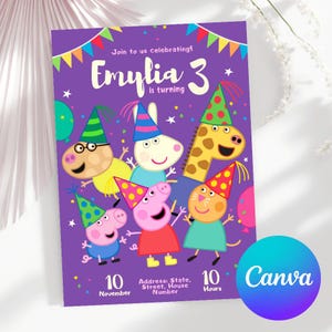 Invitación de cumpleaños editable de Peppa Pig: Hada. Invitación digital de Peppa Pig: Hada. Plantilla de invitación imprimible para niños.
