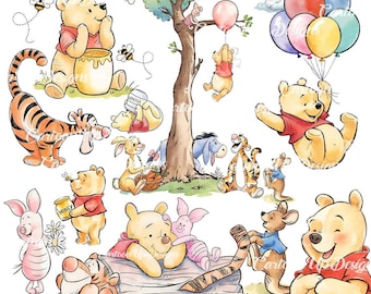 5000 px 50 png. Vintage Clip Art Winnie de Poeh. Hoge resolutie png-afbeeldingen (digitale download).
