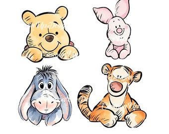 5 png 4000 px  Vintage Clip Art Winne the pooh: 5 High-Res PNG Images (Digital Download).