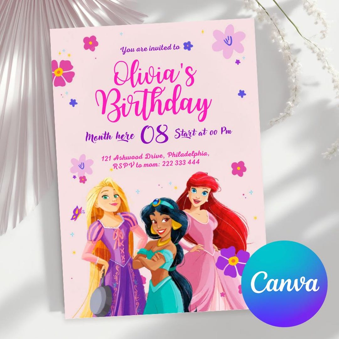 Editable Princess Birthday Invitation, Magical Princess Party, Canva ...