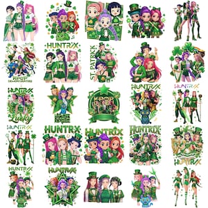 KPop St Patrick's Day PNG-paket, Patrick's Day Saja Girls Png, Kpop Demon Hunter Png, Kpop Huntrix Png, Huntrix St Patrick's Day Png-design