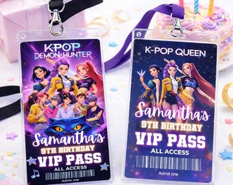 Kpop Demon Hunter Birthday VIP Pass, Huntrix ID Badge, Printable Kpop VIP Card, Party Favors, K-Pop Party Pass, Editable, digital download