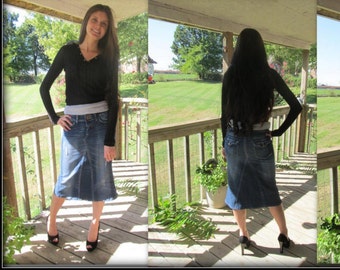 DELAROSA custom Jean Skirt short modest below the knee denim skirt You Send YOUR OWN Base jean