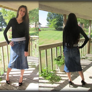 DELAROSA custom Jean Skirt short modest below the knee denim skirt You Send YOUR OWN Base jean