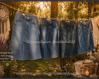 DELAROSA Custom to your size short Jean Skirt modest below the knee size 0 2 4 6 8 10 12 14 16 18 20 22 24 26