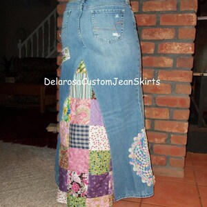 DELAROSA Classic Hippie patchwork Long Jean Skirt made to your size and length image 7