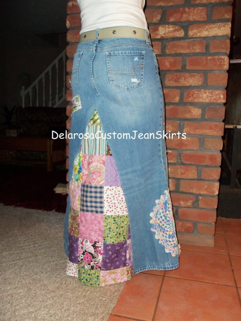 DELAROSA Classic Hippie patchwork Long Jean Skirt made to your size and length image 7