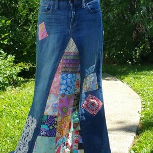 DELAROSA Classic Hippie patchwork Long Jean Skirt made to your size and length image 1