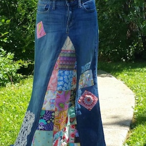 DELAROSA Classic Hippie patchwork Long Jean Skirt made to your size and length