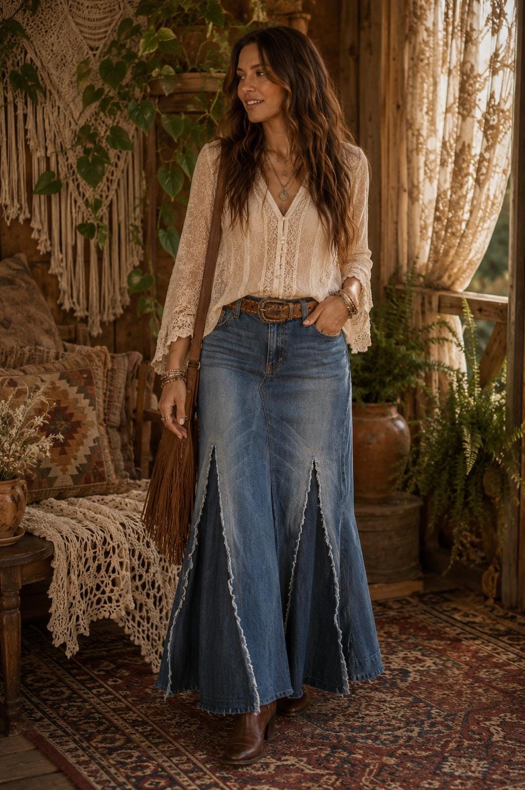 cowgirl dress styles western dresses trends fringe denim prairie 2025 Denim Fringe Button Up Dress Denim Blue / Small