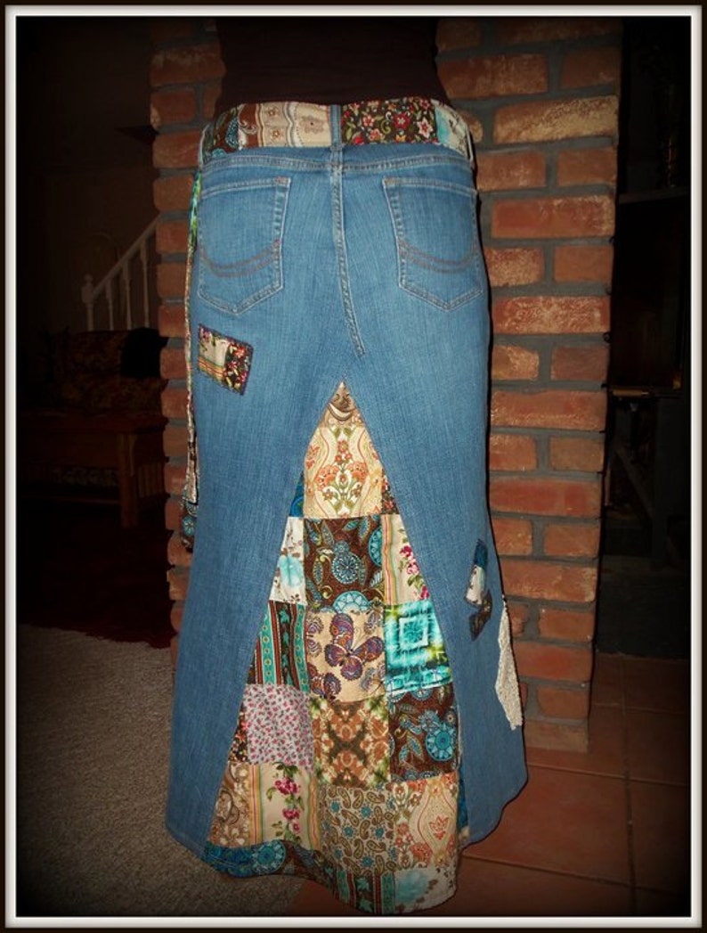 DELAROSA Classic Hippie patchwork Long Jean Skirt made to your size and length image 10