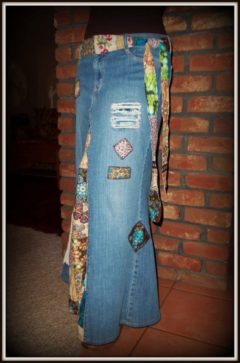 DELAROSA Classic Hippie patchwork Long Jean Skirt made to your size and length image 9